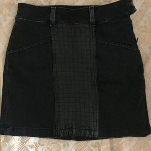 Black demin leather patch skirt. 7 for all mankind